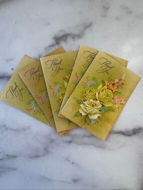 Sangamon vintage Thank you cards floral bouquet retro 60s blank inside set of 5